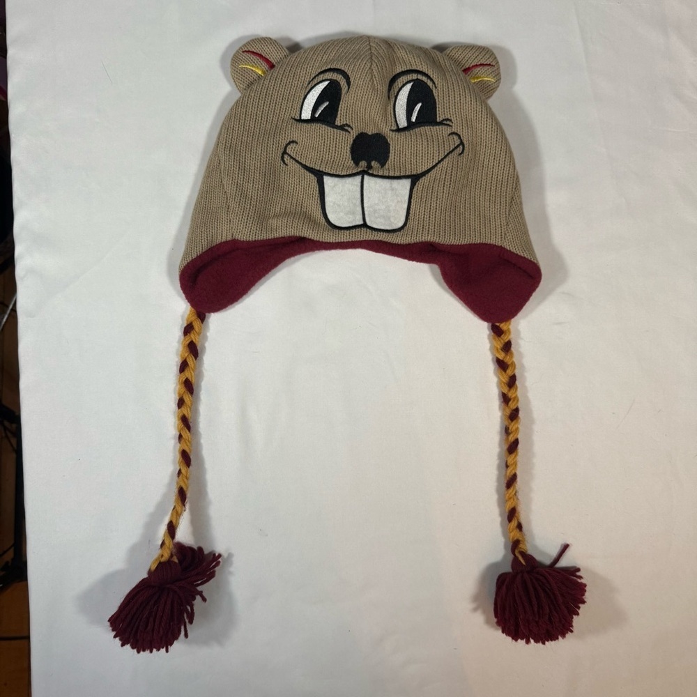 Playful Tan and Maroon Animal Beanie Hat